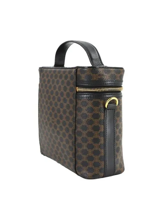 Celine Macadam Vanity Hand Bag Leather Black Brown Vintage Gold - Picture 3 of 10